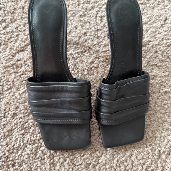 Marc Fisher Shoes - Marc Fisher Black Ruched Leather Slide Mules
